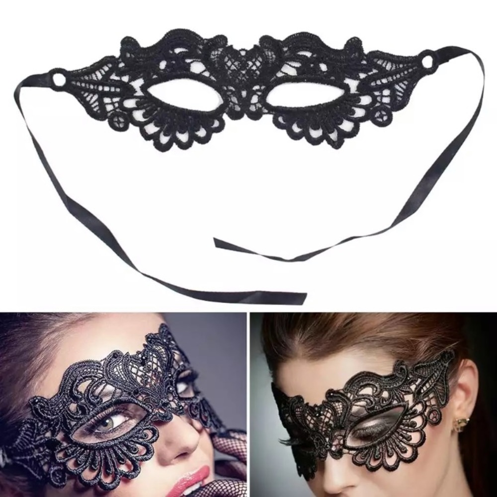 New! Black Lace Masquerade Mask - Picture 3 of 6